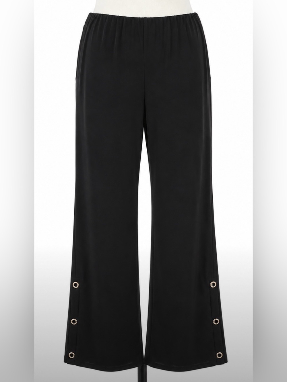 Chentelle Black Wide Leg Pull On Pants Gold Grommet Side Slit XL Chic Statement